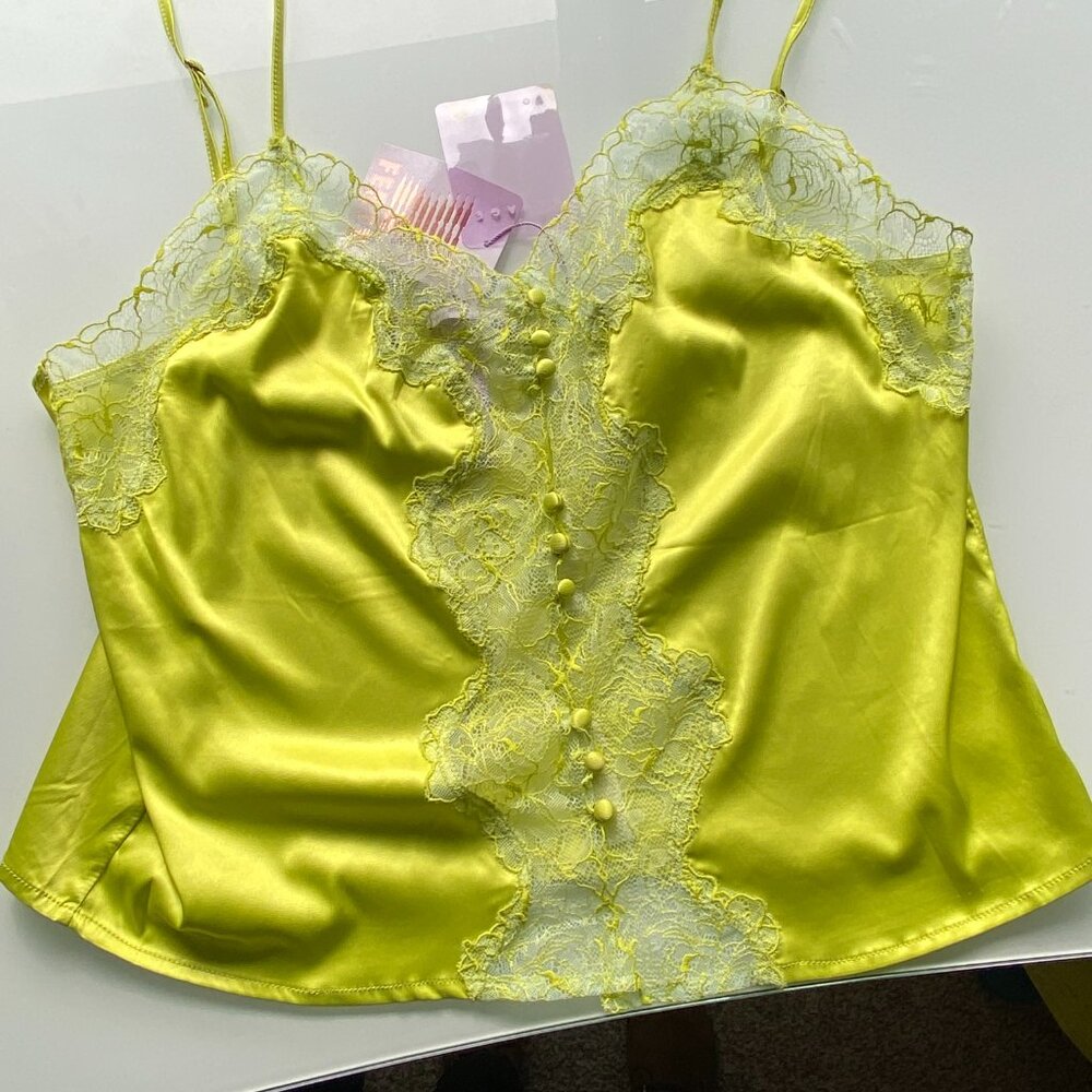 Savage x Fenty | Lime Green Lace Cami and Shorts Pajama Lingerie Set Size L NWT